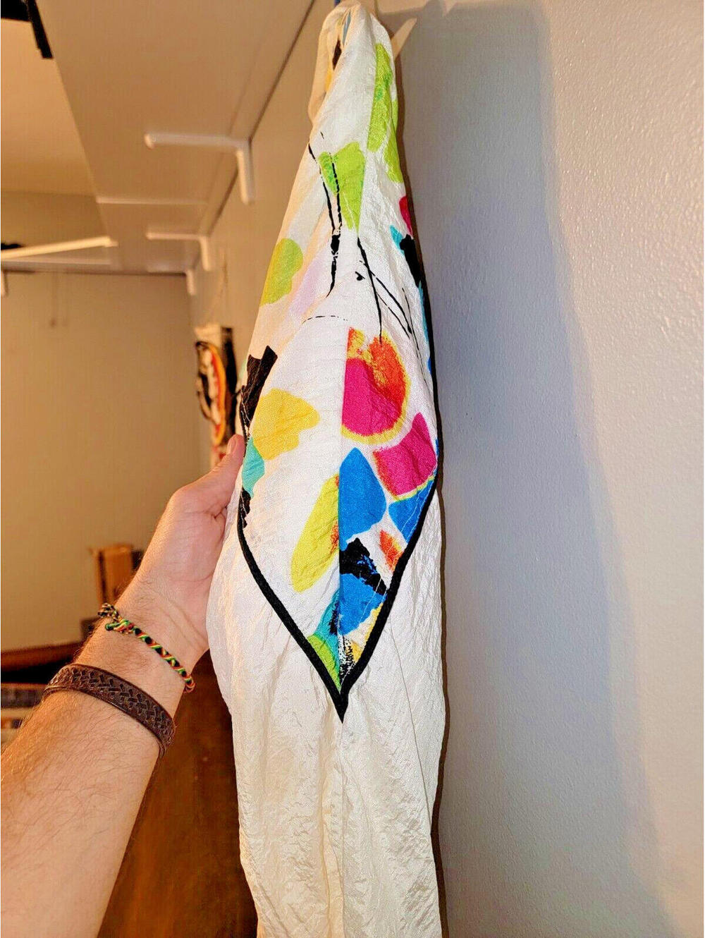VTG 70s 80s Pan Asia Hip Full Art Retro White Windbreaker Fullzip Jacket S Small - Picture 9 of 14